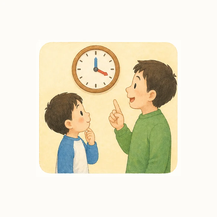 大人和孩子一起看钟表